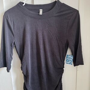 Free People Black Pinstripe Ruched Tee